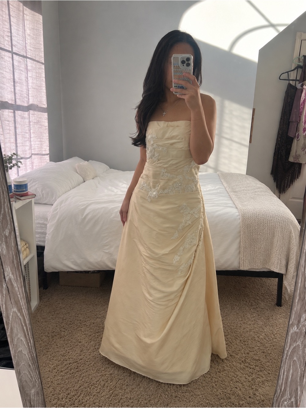 Mandalay Strapless Ivory Evening Gown with Lace Appliqué